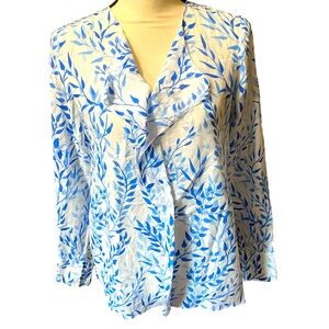 Carlisle women’s leave design white blue long sleeve blouse (4)